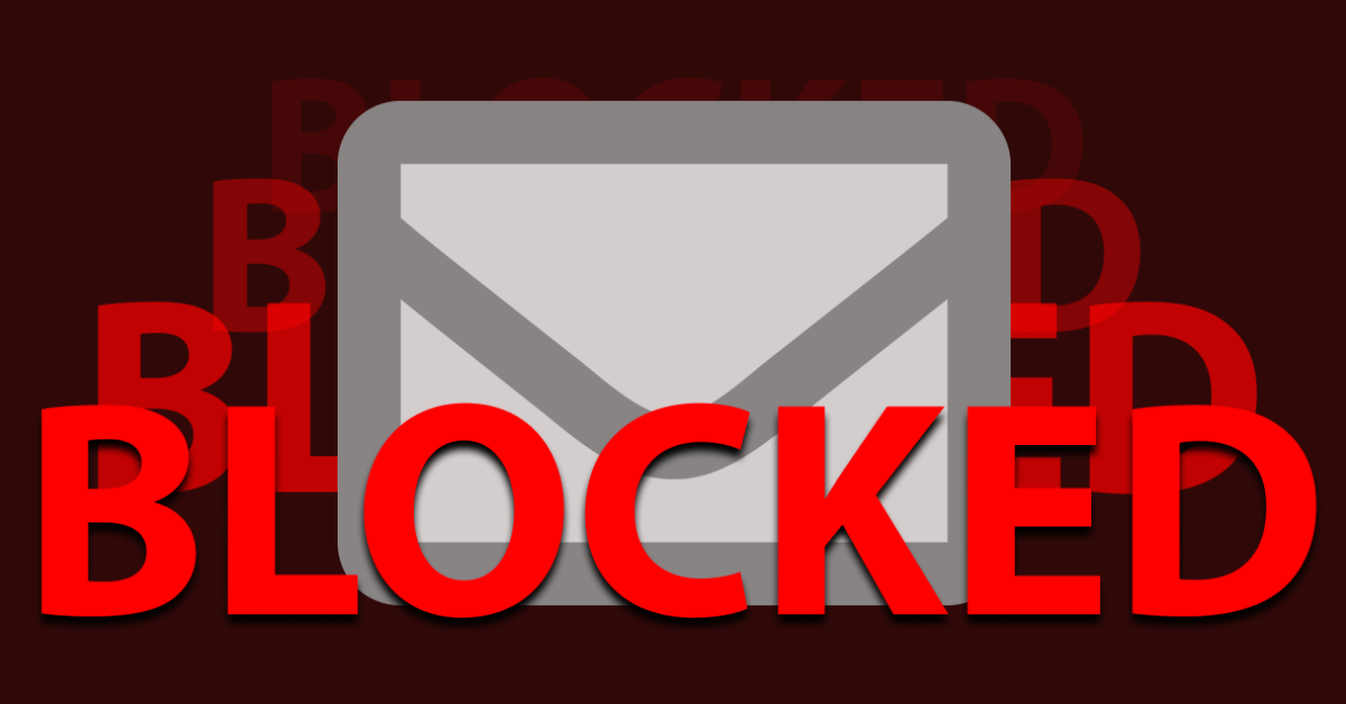 The word 'blocked' is shown in red on top of an email icon