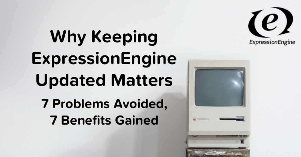 Photo of an old outdated computer against a white wall with black text that reads