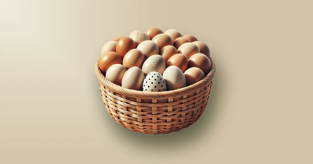 A basket holding a bunch of eggs