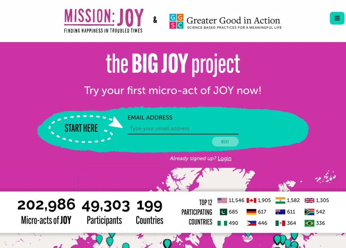 Screenshot of The BIG JOY Project home page