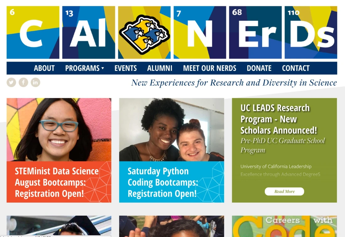 Screenshot of CalNERDs website home page