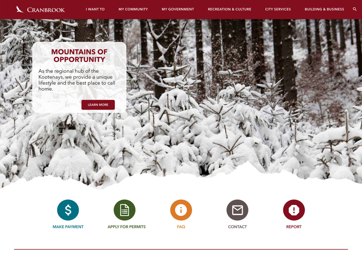 Screenshot of the City of Cranbrook website's homepage