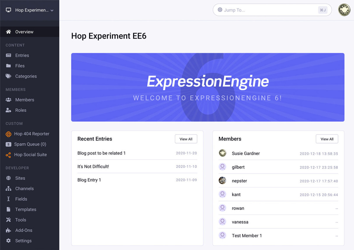 EE6 Control Panel screenshot