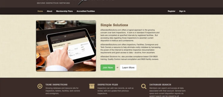 Screenshot of eStandardSolution website homepage