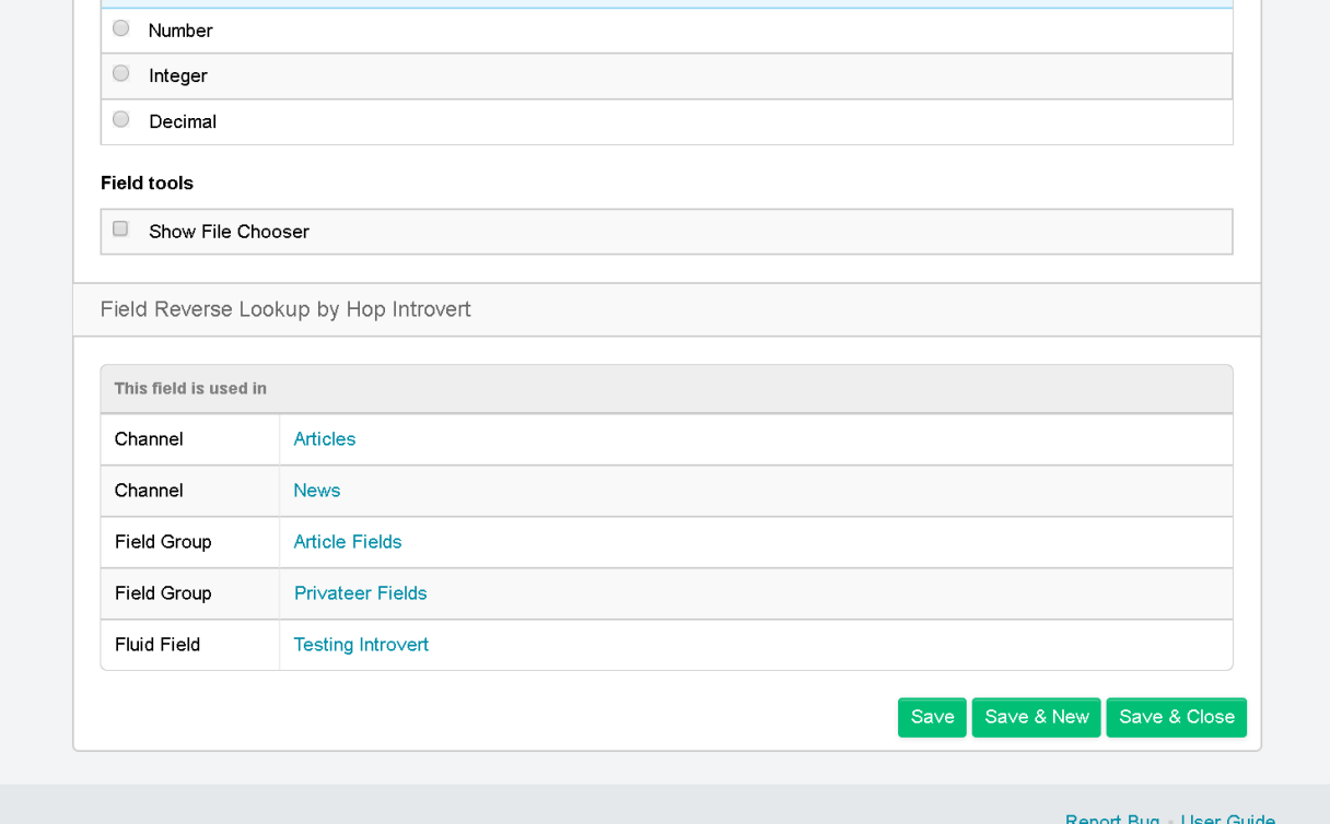 The field editing screen of ExpressionEngine with information from Hop Introvert