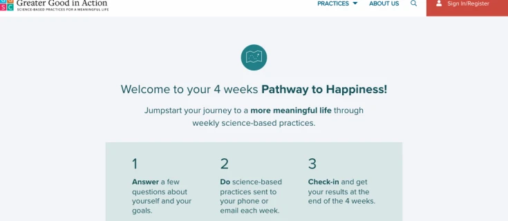 Screenshot of the Pathway to Happiness Start
