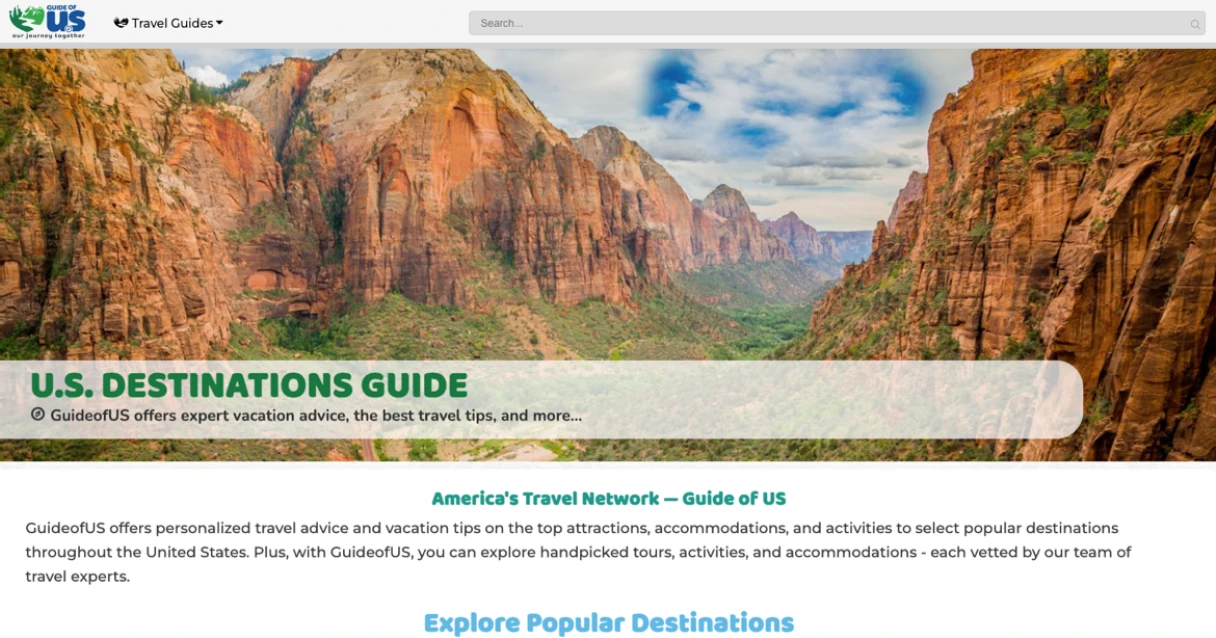Screenshot of the Guide of US homepage