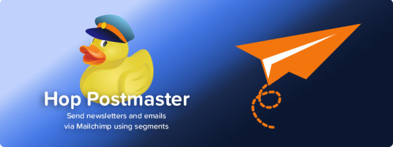 A paper plane with motion line underneath accompanied by a rubber duck wearing a postal carrier hat