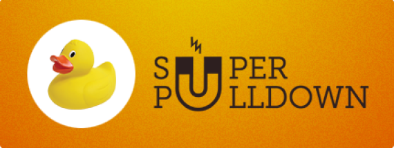 The words super pulldown on top of each other with the letter U replaced with a magnet