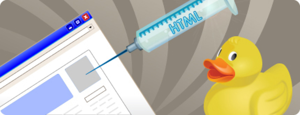 Illustration of a rubber duck and a syringe injecting a web page