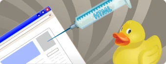Illustration of a rubber duck and a syringe injecting a web page