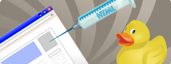 Illustration of a rubber duck and a syringe injecting a web page