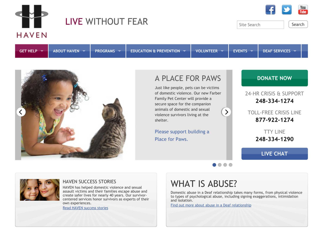 Screenshot of Haven website home page