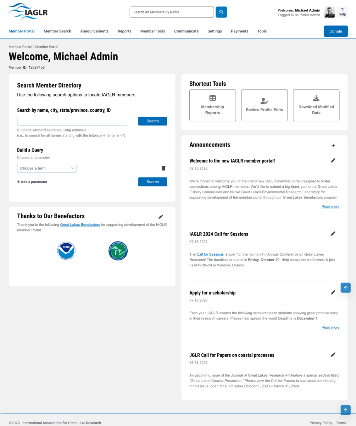 Screenshot of the IAGLR Member Directory landing page