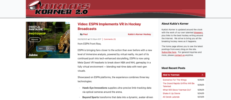 Screengrab of Kukla's Korner website homepage