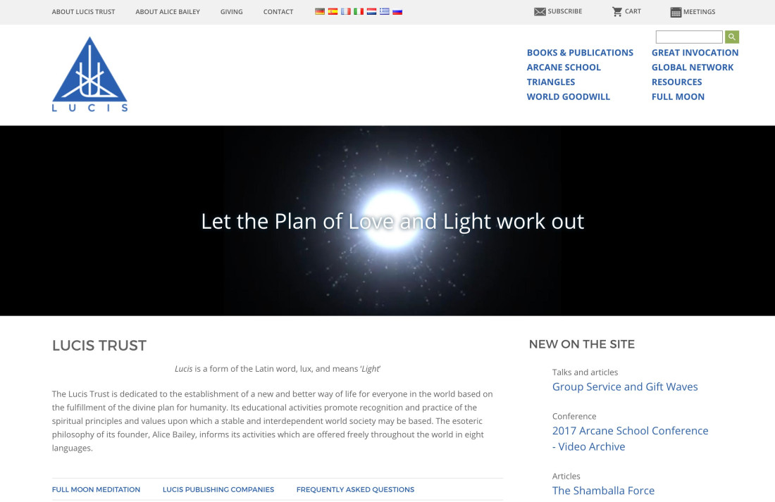 Screenshot of The Lucis Trust website home page