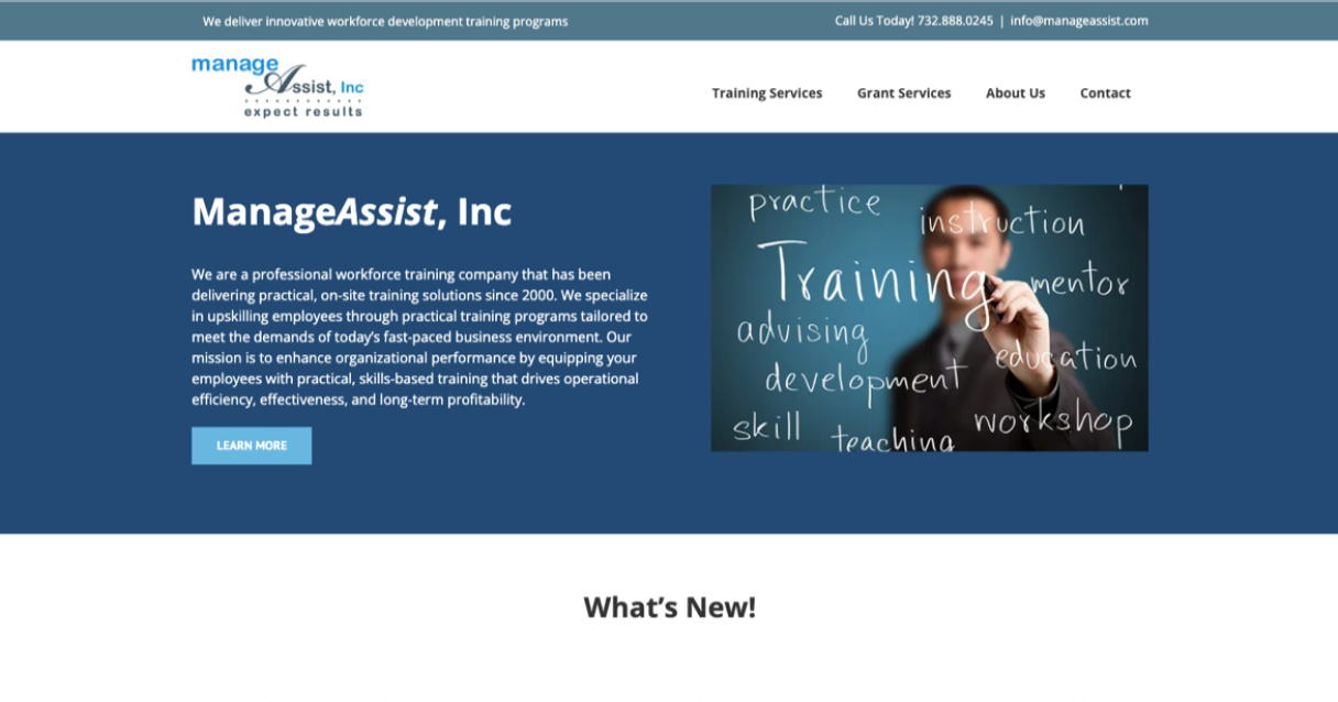 Screenshot of ManageAssist website homepage