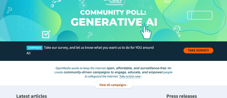 Screenshot of OpenMedia website home page