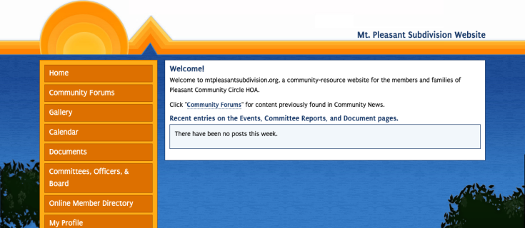 Screenshot of the Pleasant Community Circle home page