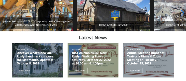 Screenshot of the Roslyn Landmark Society website home page