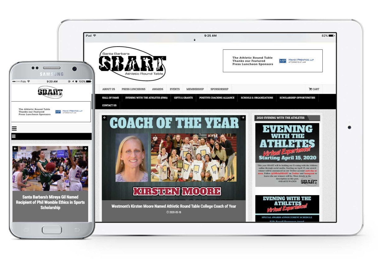 Screenshot of SBART on tablet and phone