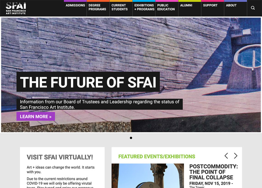 Screenshot of SFAI website Home page