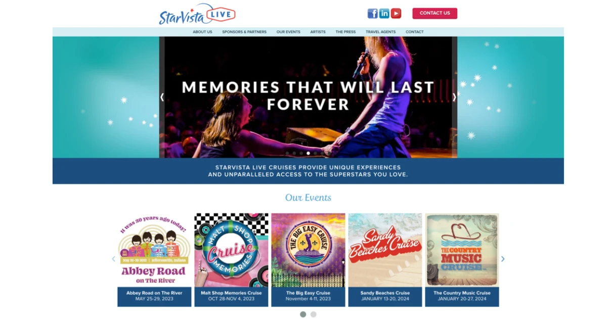 Screenshot of the StarVista Live home page