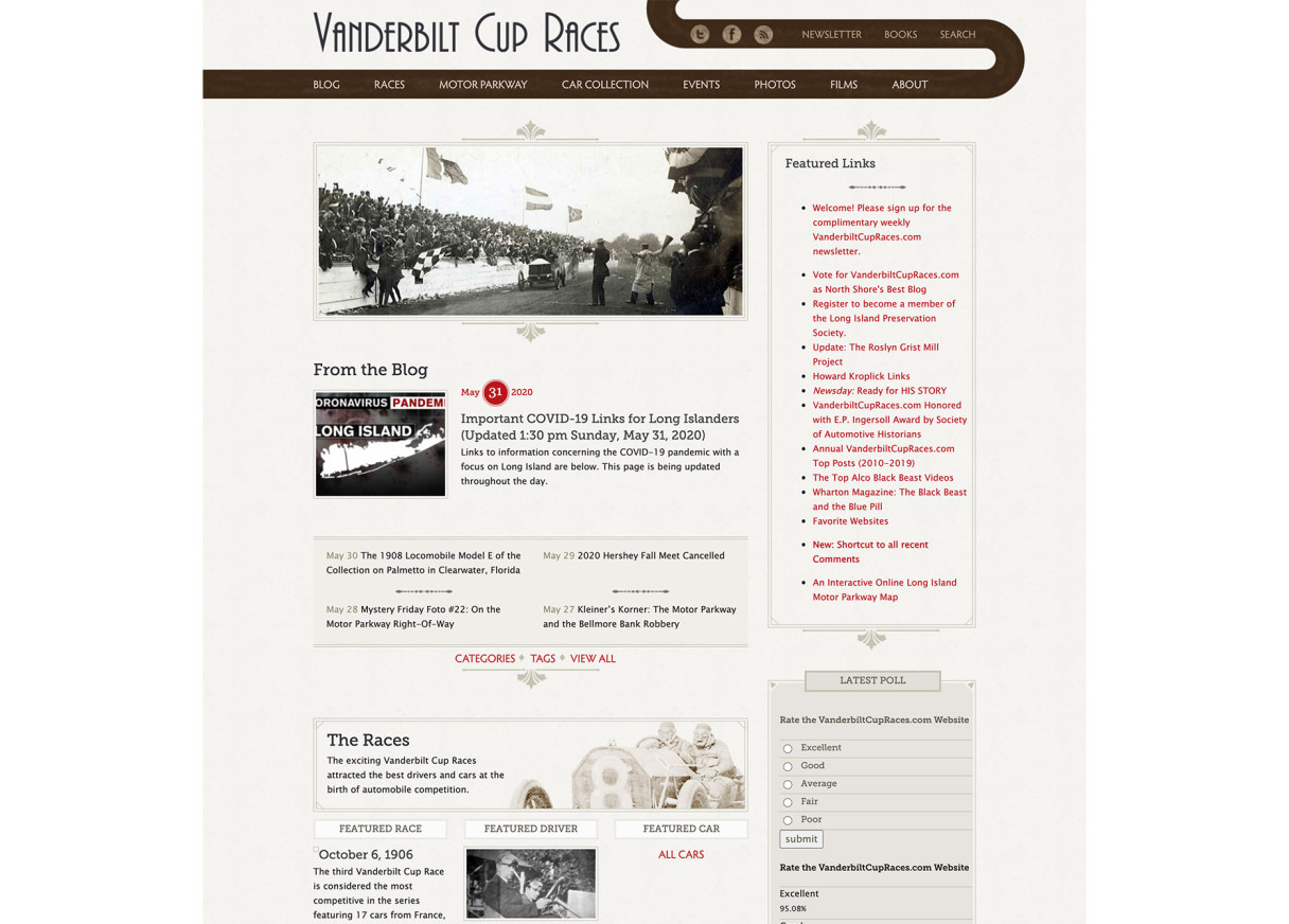 Screenshot of the Vanderbilt Cup Races website
