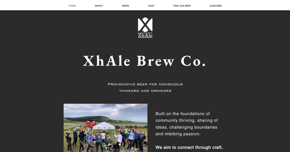 Screenshot of the XhAle Brew Co. website home page