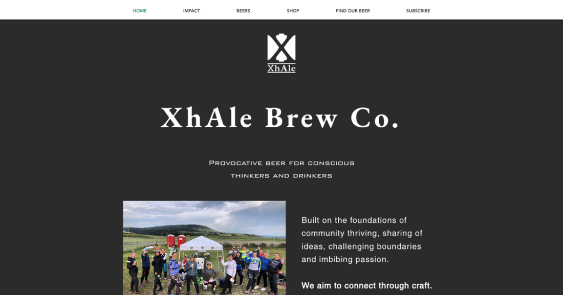 Screenshot of XhAle Brewing's website home page